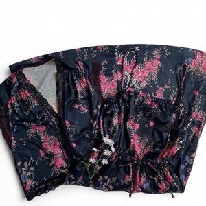 Vintage 70s black floral dress & top set